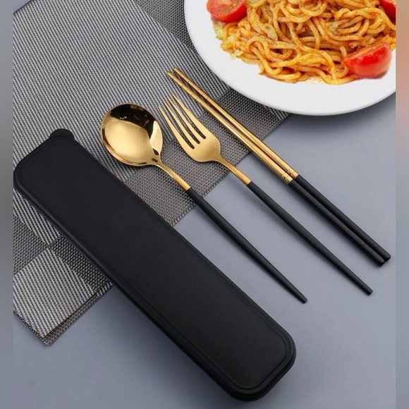 ✨3for$38 New 4pc Stainless Steel Cutlery Set ~ Travel Spoon Fork Chopstick Set - Picture 2 of 11